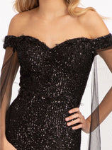 Fitted Off Shoulder Sequin Gown by Elizabeth K GL3054