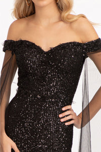 Fitted Off Shoulder Sequin Gown by Elizabeth K GL3054 - Long Formal Dresses