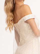 Fitted Off Shoulder Sequin Gown by Elizabeth K GL3054