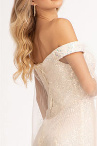 Fitted Off Shoulder Sequin Gown by Elizabeth K GL3054 - Long Formal Dresses