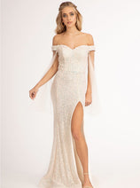 Fitted Off Shoulder Sequin Gown by Elizabeth K GL3054