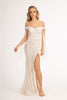 Fitted Off Shoulder Sequin Gown by Elizabeth K GL3054 - XS / Champagne - Long Formal Dresses