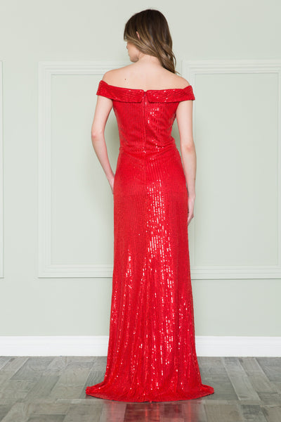 Poly USA 8722 Fitted Off Shoulder Sequin Gown