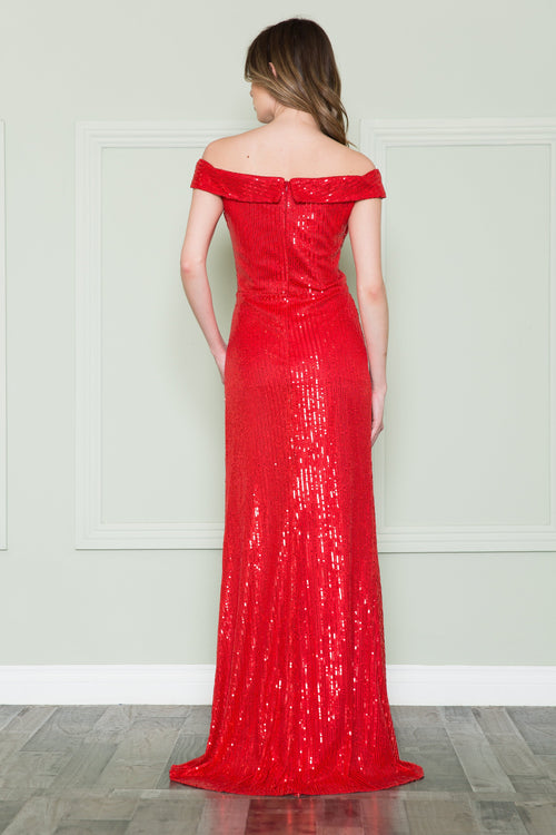 Poly USA 8722 Fitted Off Shoulder Sequin Gown