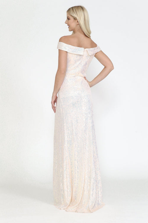 Poly USA 8722 Fitted Off Shoulder Sequin Gown