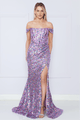 Vestido ajustado con abertura y lentejuelas en los hombros de Poly USA 9150