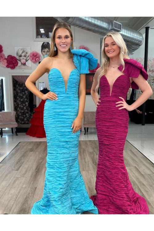 Fitted One Shoulder Bow Gown by Jovani 38240 - 00 / Turquoise - Long Formal Dresses