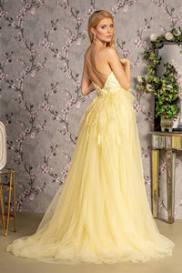Fitted One Shoulder Feather Slit Gown by GLS Gloria GL3278 - Long Formal Dresses