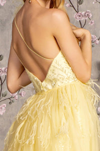 Fitted One Shoulder Feather Slit Gown by GLS Gloria GL3278 - Long Formal Dresses