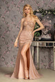 Fitted One Shoulder Glitter Crepe Slit Gown by GLS Gloria GL3355 - XS / Rose Gold - Long Formal Dresses