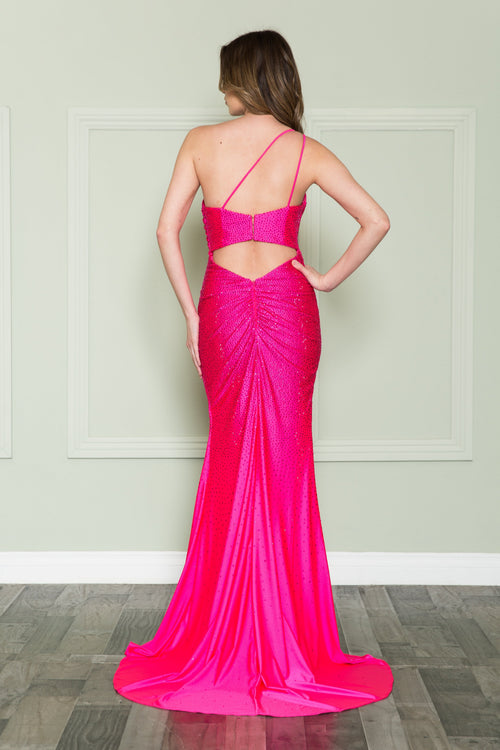 Poly USA 8914 Fitted One Shoulder Rhinestone Gown