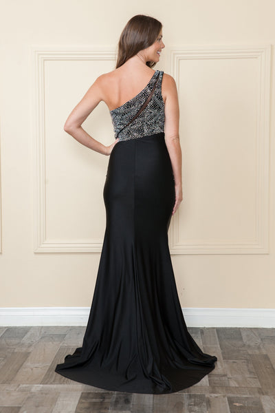 Poly USA 9116 Fitted One Shoulder Rhinestone Gown