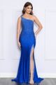 Vestido ajustado de un solo hombro con abertura y diamantes de imitación de Poly USA 9146