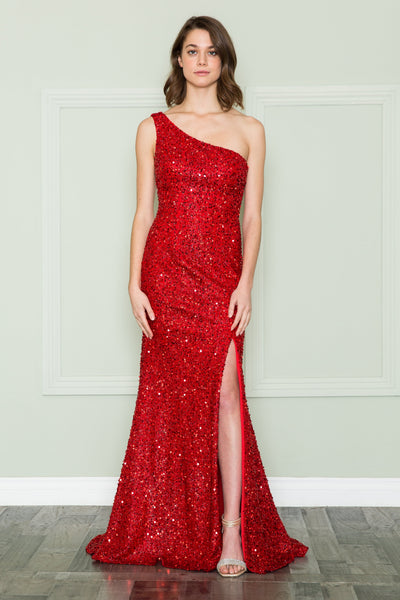 Poly USA 8874 Fitted One Shoulder Sequin Dress