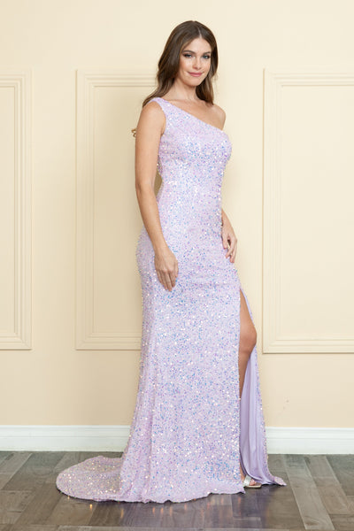 Poly USA 8874 Fitted One Shoulder Sequin Dress