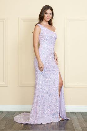 Poly USA 8874 Fitted One Shoulder Sequin Dress