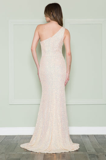 Vestido ajustado de lentejuelas con un solo hombro de Poly USA 8898
