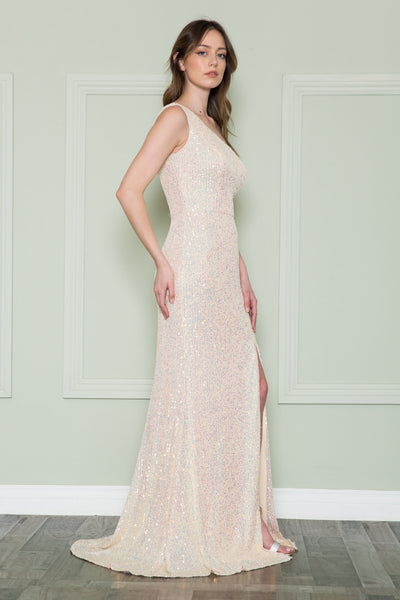 Poly USA 8898 Fitted One Shoulder Sequin Gown