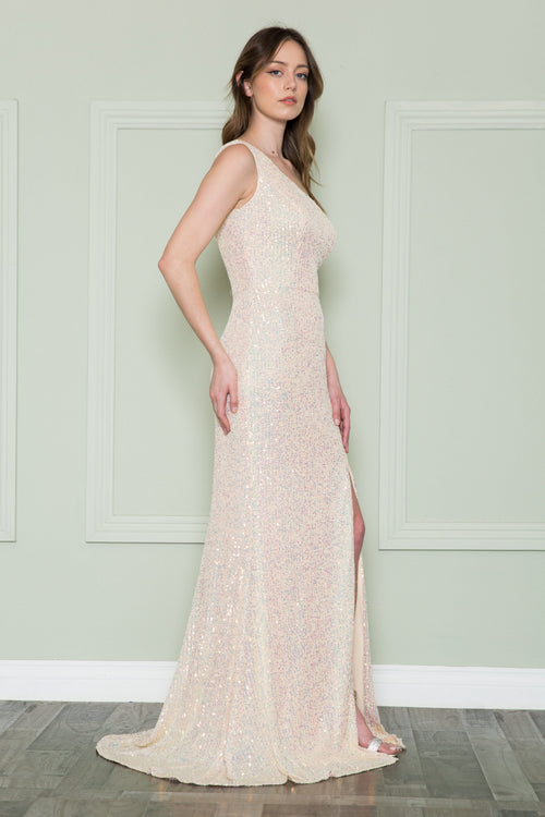 Poly USA 8898 Fitted One Shoulder Sequin Gown