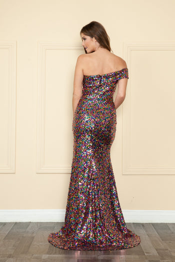Vestido ajustado de lentejuelas con un solo hombro de Poly USA 9180