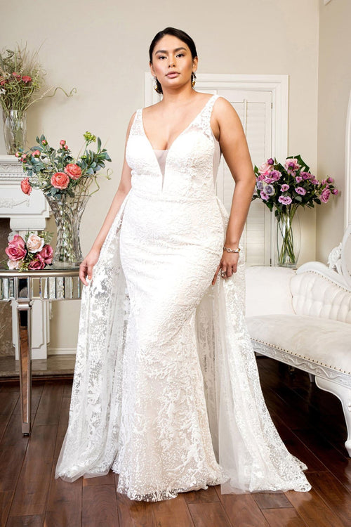 Fitted Overskirt Wedding Gown by Elizabeth K GL1903 - 3XL / Ivory - Wedding Dresses