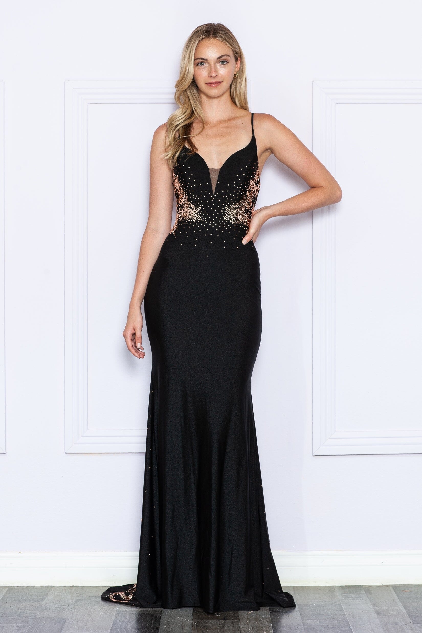 Poly USA 9274 Fitted Rhinestone Beaded Sleeveless Gown