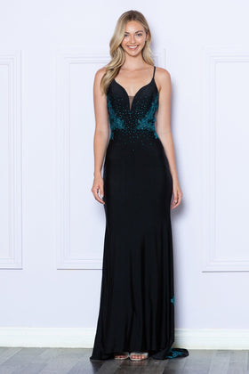 Poly USA 9274 Fitted Rhinestone Beaded Sleeveless Gown