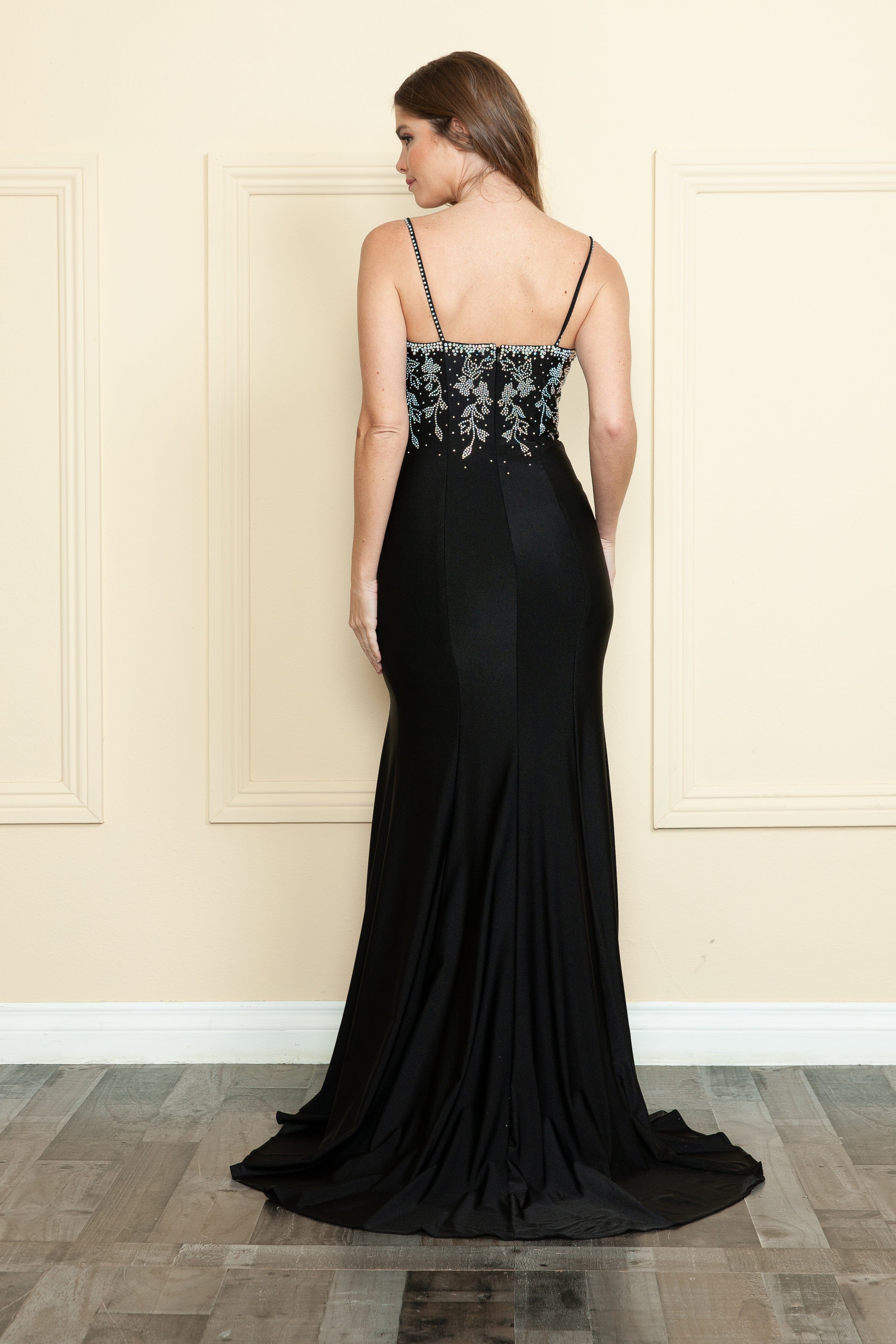 Poly USA 9122 Fitted Rhinestone Slit Gown