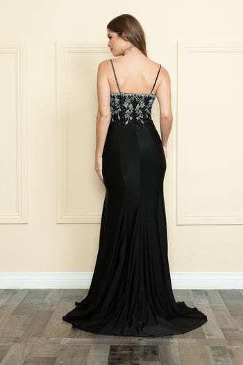 Poly USA 9122 Fitted Rhinestone Slit Gown
