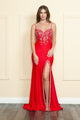 Poly USA 9122 Fitted Rhinestone Slit Gown