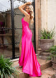 Rachel Allan 70679 Fitted Satin Halter Slit Gown