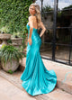 Rachel Allan 70679 Fitted Satin Halter Slit Gown