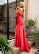 Rachel Allan 70679 Fitted Satin Halter Slit Gown