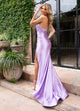 Rachel Allan 70679 Fitted Satin Halter Slit Gown