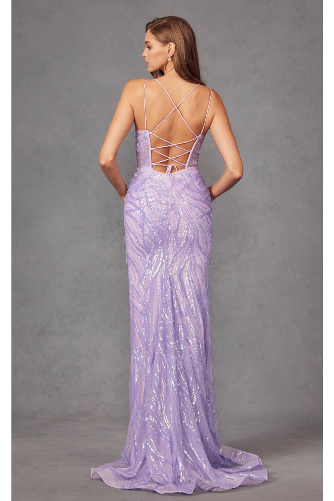 Fitted Sequin Appliqué Sleeveless Gown with Slit by Juliet JT2473R - Dress