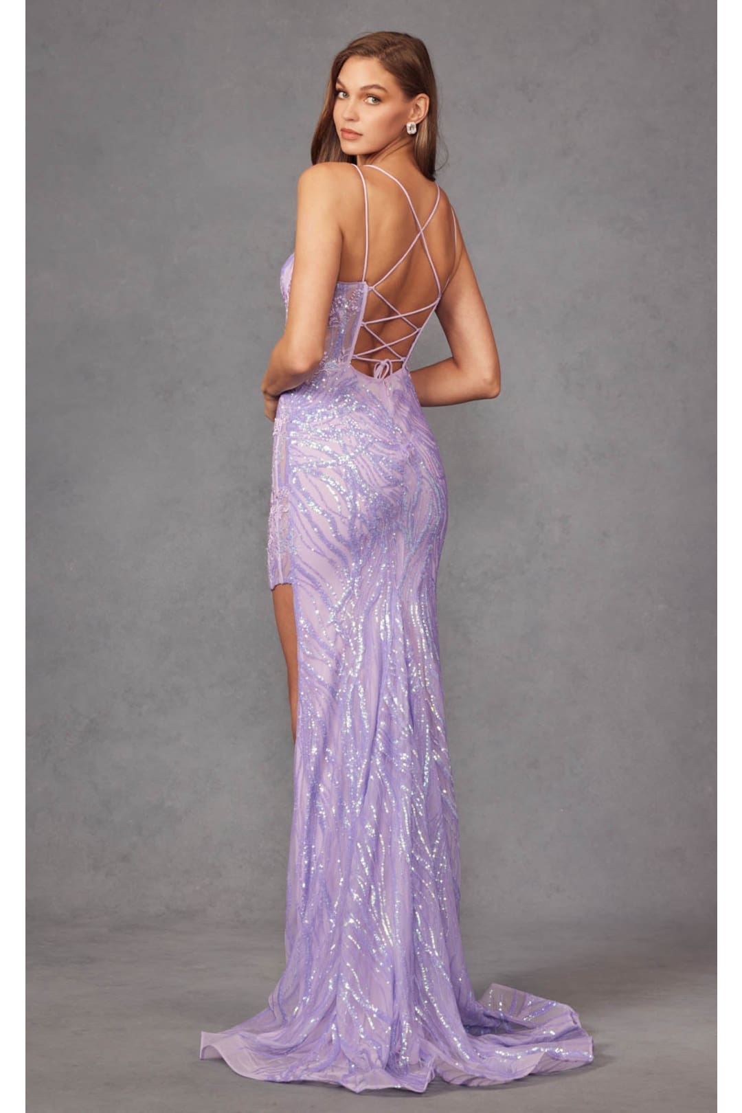 Fitted Sequin Appliqué Sleeveless Gown with Slit by Juliet JT2473R - Dress