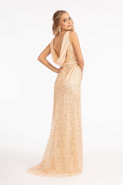Fitted Sequin Cowl Back Gown by Elizabeth K GL3008 - Long Formal Dresses