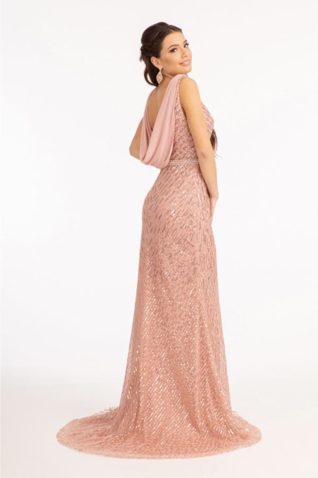 Fitted Sequin Cowl Back Gown by Elizabeth K GL3008 - XS / Dusty Rose - Long Formal Dresses