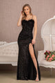 Fitted Sequin Feather Slit Gown by Elizabeth K GL3113 - XS / Black - Long Formal Dresses