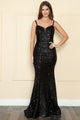 Poly USA 9002 Fitted Sequin Lace-Up Gown