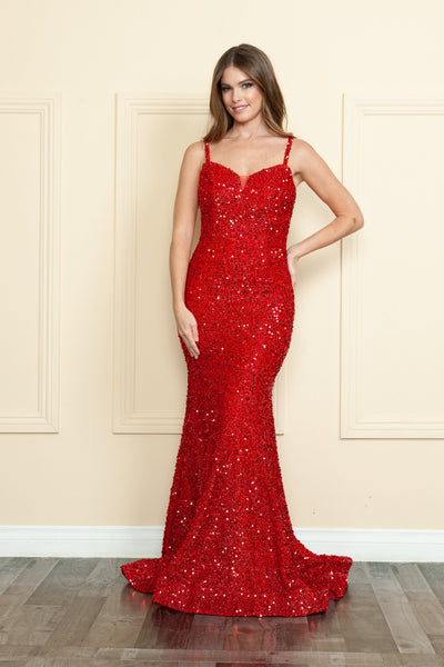 Poly USA 9002 Fitted Sequin Lace-Up Gown