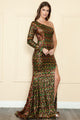Vestido ajustado de lentejuelas con un solo hombro de Poly USA 9022