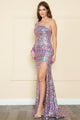 Vestido ajustado de lentejuelas con un solo hombro de Poly USA 9022