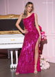 Rachel Allan 70678 Fitted Sequin One Shoulder Slit Gown