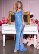 Rachel Allan 70678 Fitted Sequin One Shoulder Slit Gown
