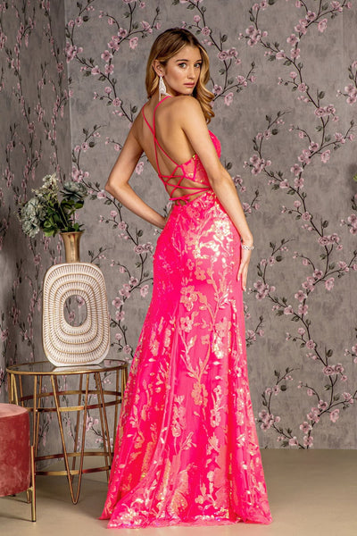 Fitted Sequin Print Sleeveless Slit Gown by GLS Gloria GL3219 - Long Formal Dresses