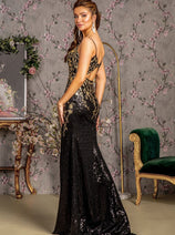 Fitted Sequin Print Sleeveless Slit Gown by GLS Gloria GL3370