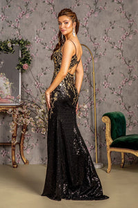 Fitted Sequin Print Sleeveless Slit Gown by GLS Gloria GL3370 - Long Formal Dresses