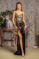Fitted Sequin Print Sleeveless Slit Gown by GLS Gloria GL3370 - XS / Black - Long Formal Dresses