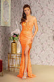 Fitted Sequin Print Sleeveless Slit Gown by GLS Gloria GL3376 - XS / Orange - Long Formal Dresses